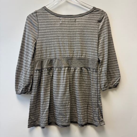 Abercrombie & Fitch Y2K Brown Stiped Henley Babydoll Shirt Sz Large L - Picture 2 of 8